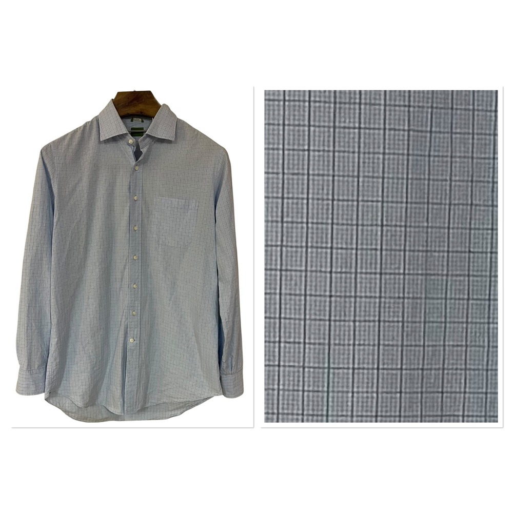Sid Mashburn Slim Fit Mens Blue Micro Check Cotton Dress Shirt Career Preppy L